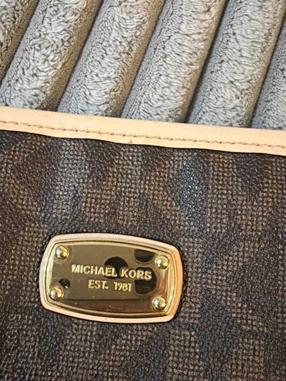 Michael Kors Brown Signature MK Tote with Cream Trim